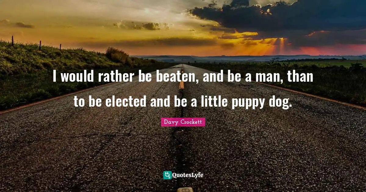 Davy Crockett Quotes: "I would rather be beaten, and be a man, than to be elected and be a little puppy dog."