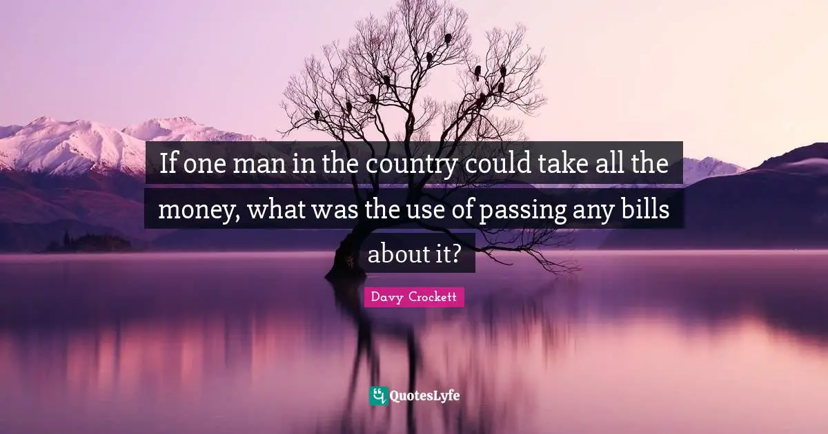 Davy Crockett Quotes: "If one man in the country could take all the money, what was the use of passing any bills about it?"