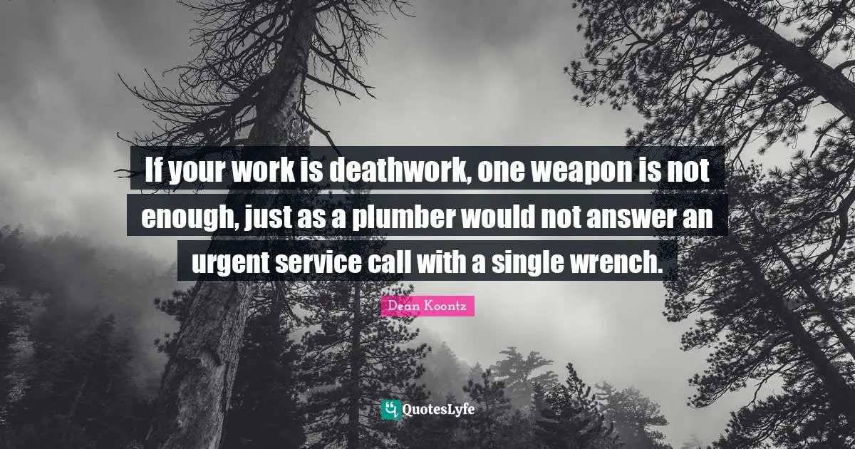 Plumber Quotes: "If your work is deathwork, one weapon is not enough, just as a plumber would not answer an urgent service call with a single wrench."