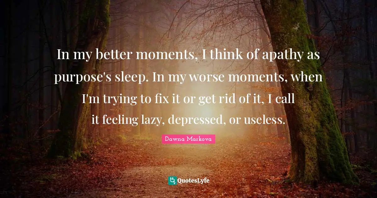 In my better moments, I think of apathy as purpose's sleep. In my worse moments, when I'm trying to fix it or get rid of it, I call it feeling lazy, depressed, or useless.