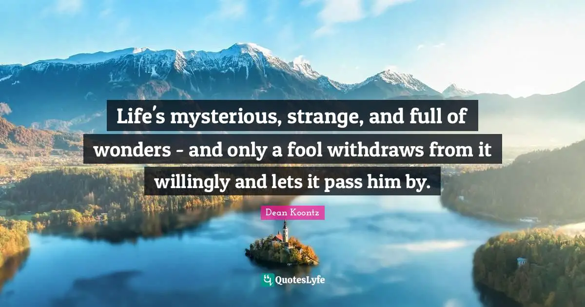Life's mysterious, strange, and full of wonders - and only a fool withdraws from it willingly and lets it pass him by.