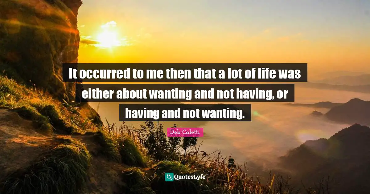 It occurred to me then that a lot of life was either about wanting and not having, or having and not wanting.