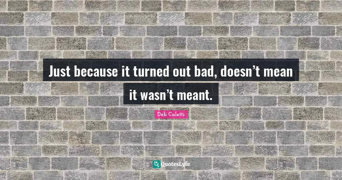 Deb Caletti Quotes: "Just because it turned out bad, doesn’t mean it wasn’t meant."