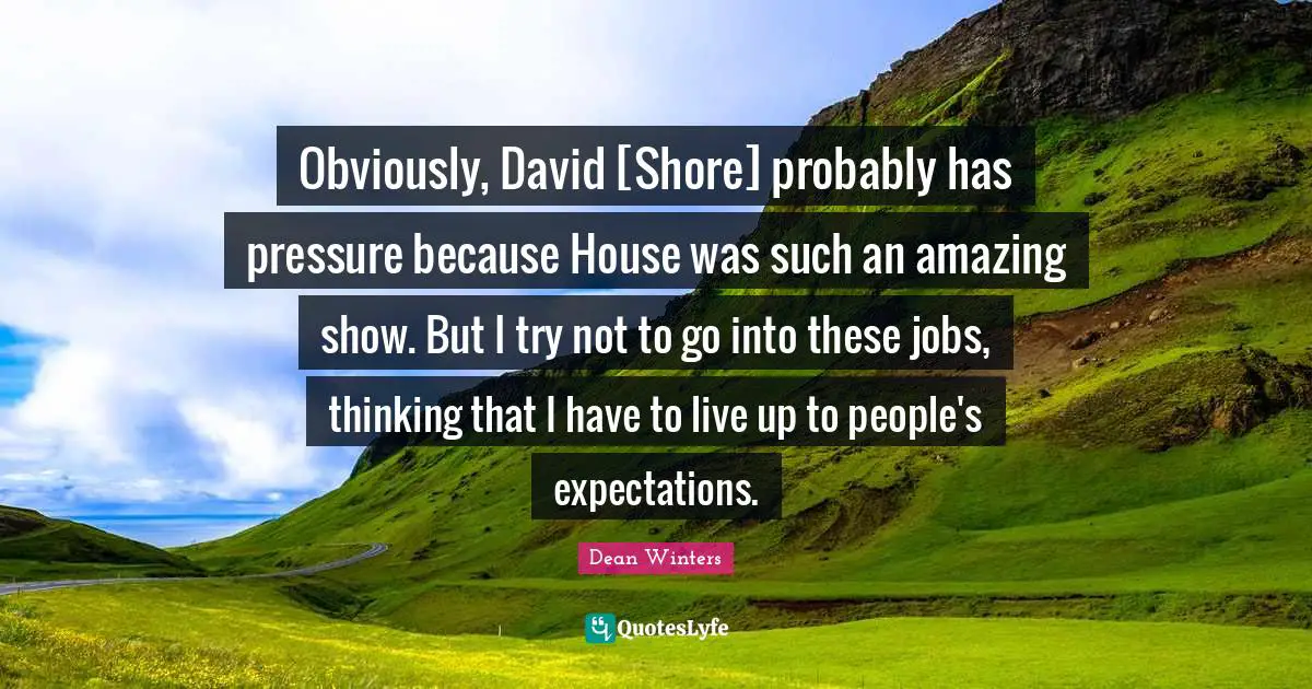Obviously, David [Shore] probably has pressure because House was such an amazing show. But I try not to go into these jobs, thinking that I have to live up to people's expectations.