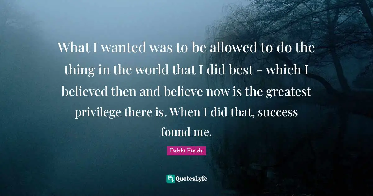 What I wanted was to be allowed to do the thing in the world that I did best - which I believed then and believe now is the greatest privilege there is. When I did that, success found me.