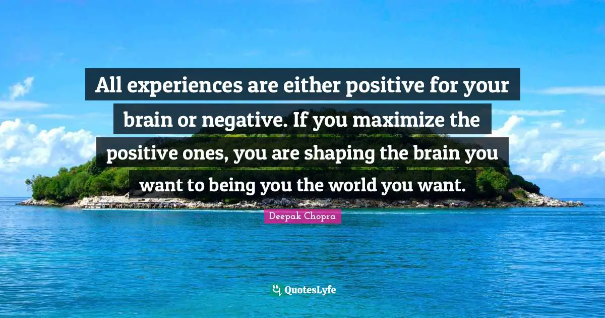 All experiences are either positive for your brain or negative. If you maximize the positive ones, you are shaping the brain you want to being you the world you want.