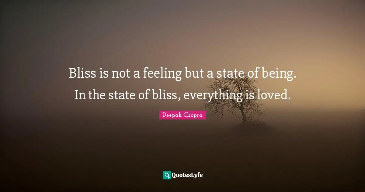Bliss is not a feeling but a state of being. In the state of bliss, everything is loved.