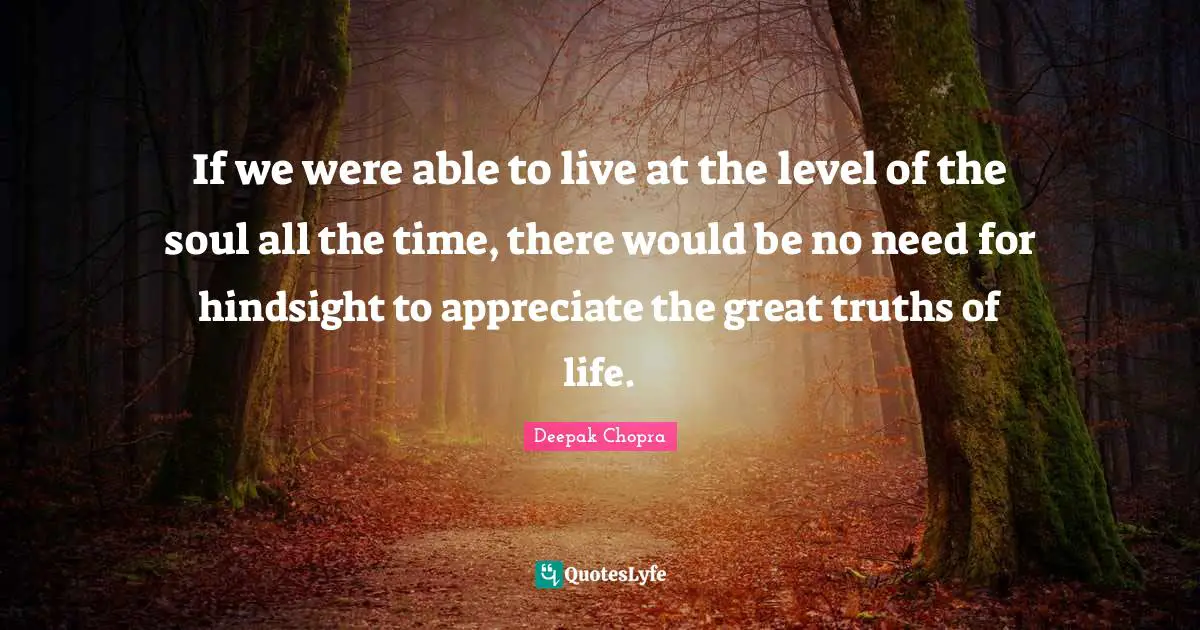 Hindsight Quotes: "If we were able to live at the level of the soul all the time, there would be no need for hindsight to appreciate the great truths of life."