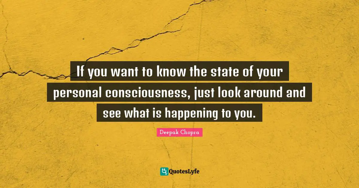 If you want to know the state of your personal consciousness, just look around and see what is happening to you.