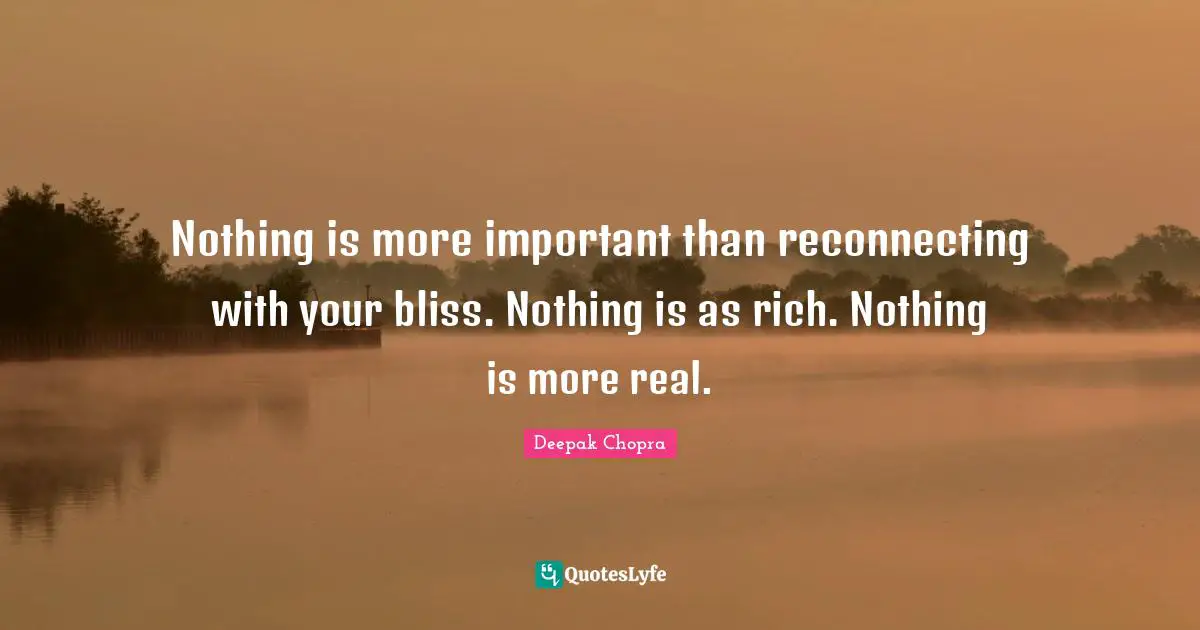 Nothing is more important than reconnecting with your bliss. Nothing is as rich. Nothing is more real.