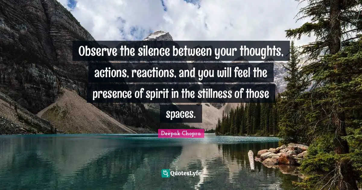 Observe the silence between your thoughts, actions, reactions, and you will feel the presence of spirit in the stillness of those spaces.