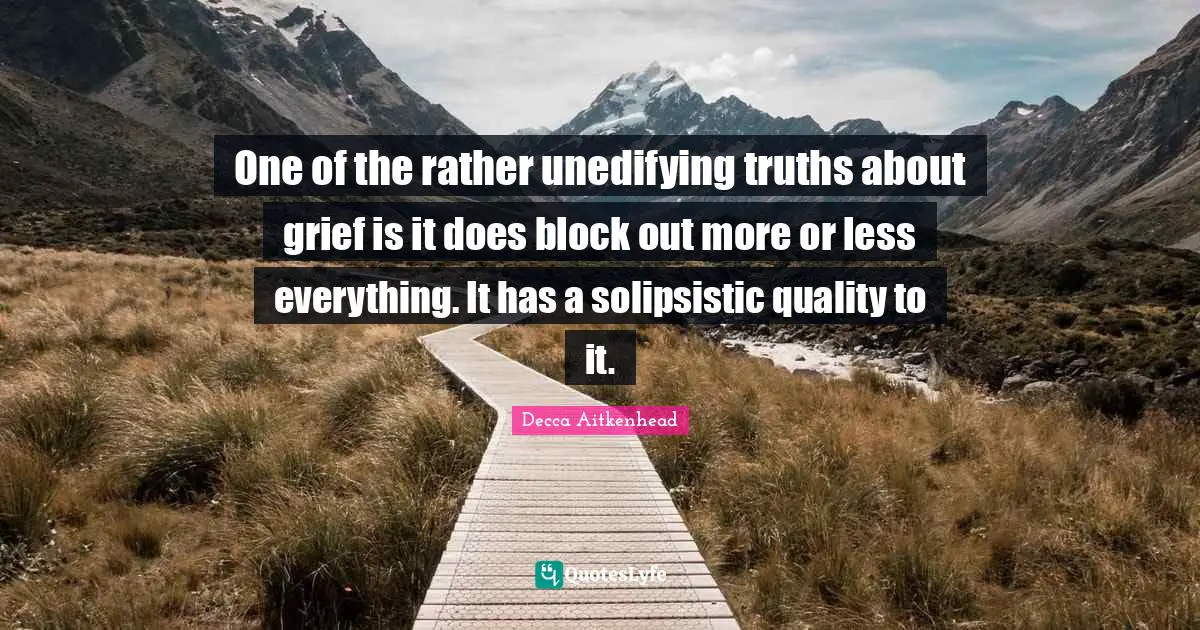 One of the rather unedifying truths about grief is it does block out more or less everything. It has a solipsistic quality to it.