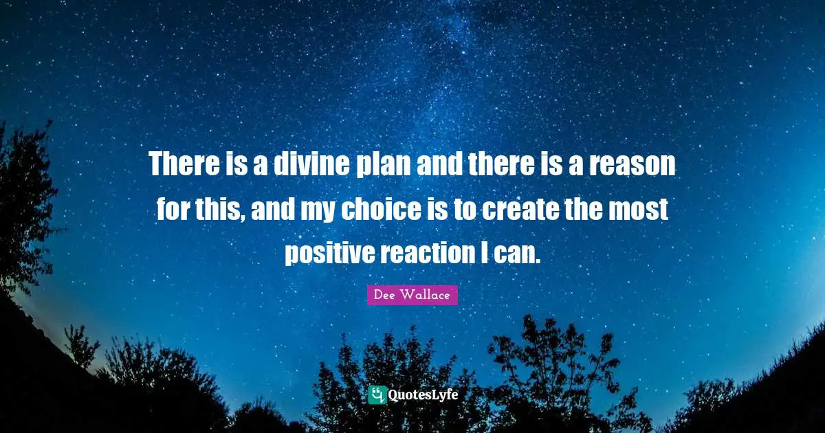 There is a divine plan and there is a reason for this, and my choice is to create the most positive reaction I can.
