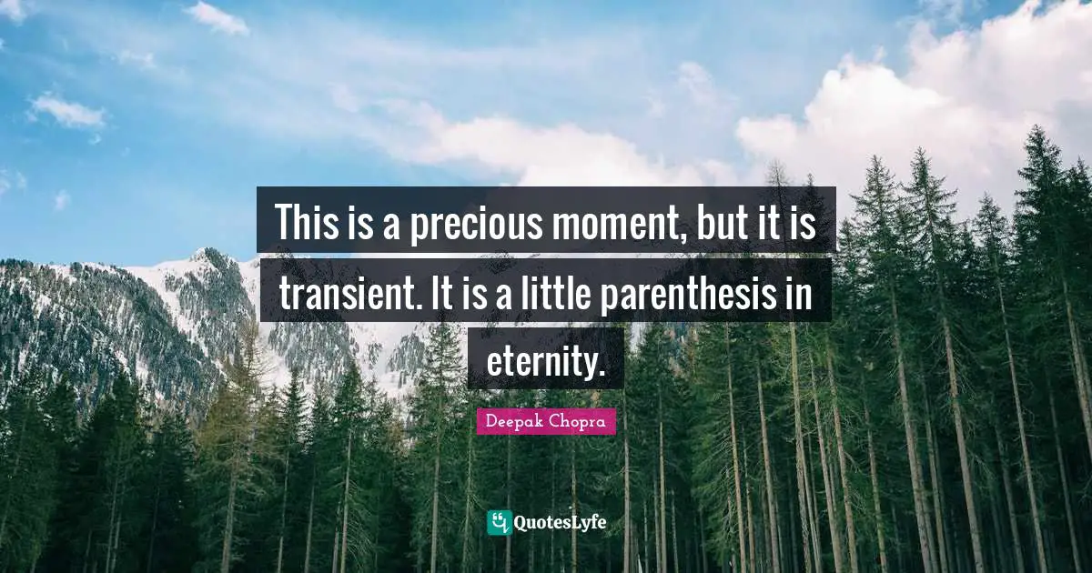 This is a precious moment, but it is transient. It is a little parenthesis in eternity.