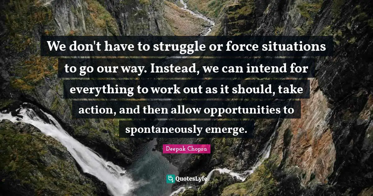 We don't have to struggle or force situations to go our way. Instead, we can intend for everything to work out as it should, take action, and then allow opportunities to spontaneously emerge.