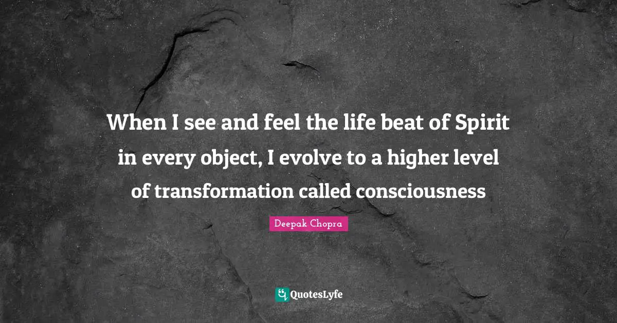 When I see and feel the life beat of Spirit in every object, I evolve to a higher level of transformation called consciousness