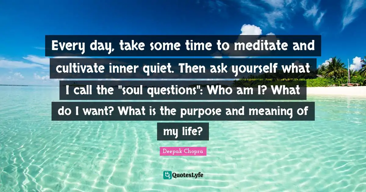 Every day, take some time to meditate and cultivate inner quiet. Then ask yourself what I call the "soul questions": Who am I? What do I want? What is the purpose and meaning of my life?