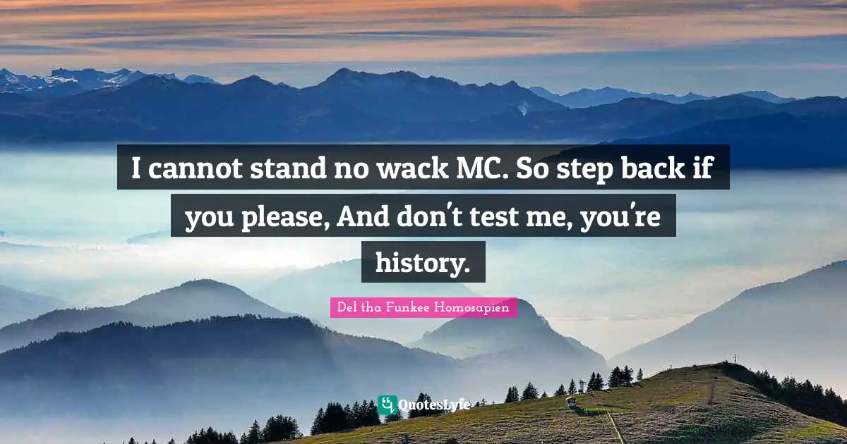 I cannot stand no wack MC. So step back if you please, And don't test me, you're history.