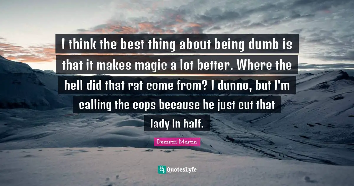 I think the best thing about being dumb is that it makes magic a lot better. Where the hell did that rat come from? I dunno, but I'm calling the cops because he just cut that lady in half.