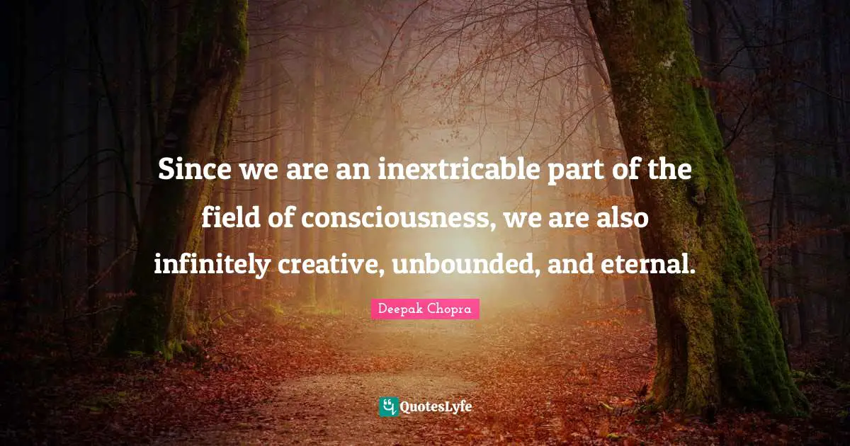 Since we are an inextricable part of the field of consciousness, we are also infinitely creative, unbounded, and eternal.