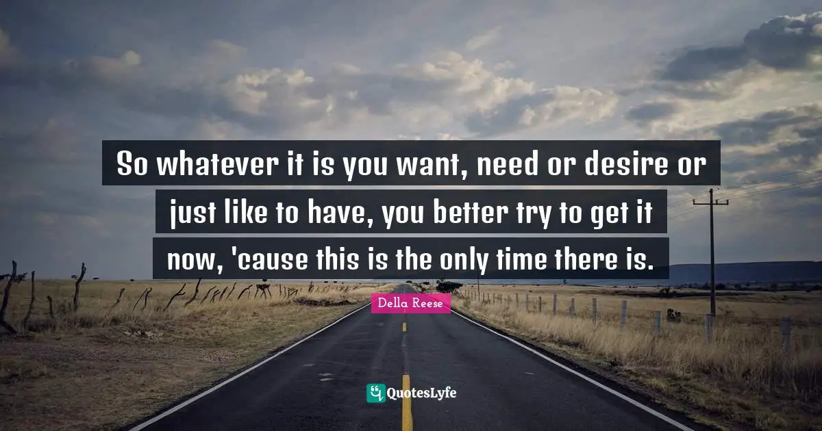 So whatever it is you want, need or desire or just like to have, you better try to get it now, 'cause this is the only time there is.