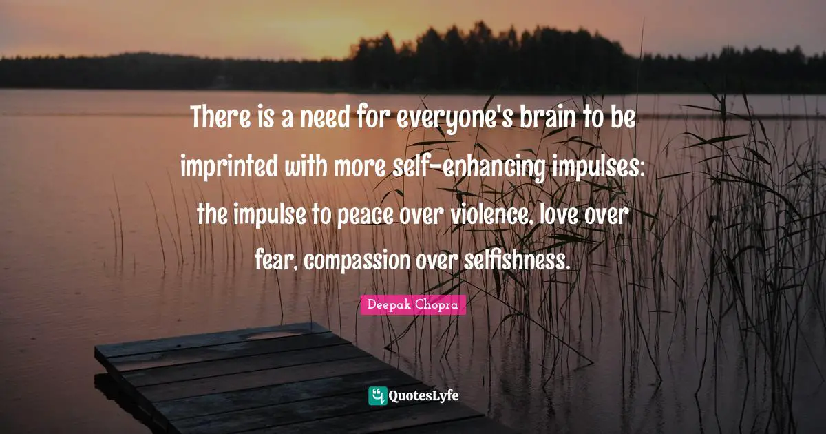 There is a need for everyone's brain to be imprinted with more self-enhancing impulses: the impulse to peace over violence, love over fear, compassion over selfishness.