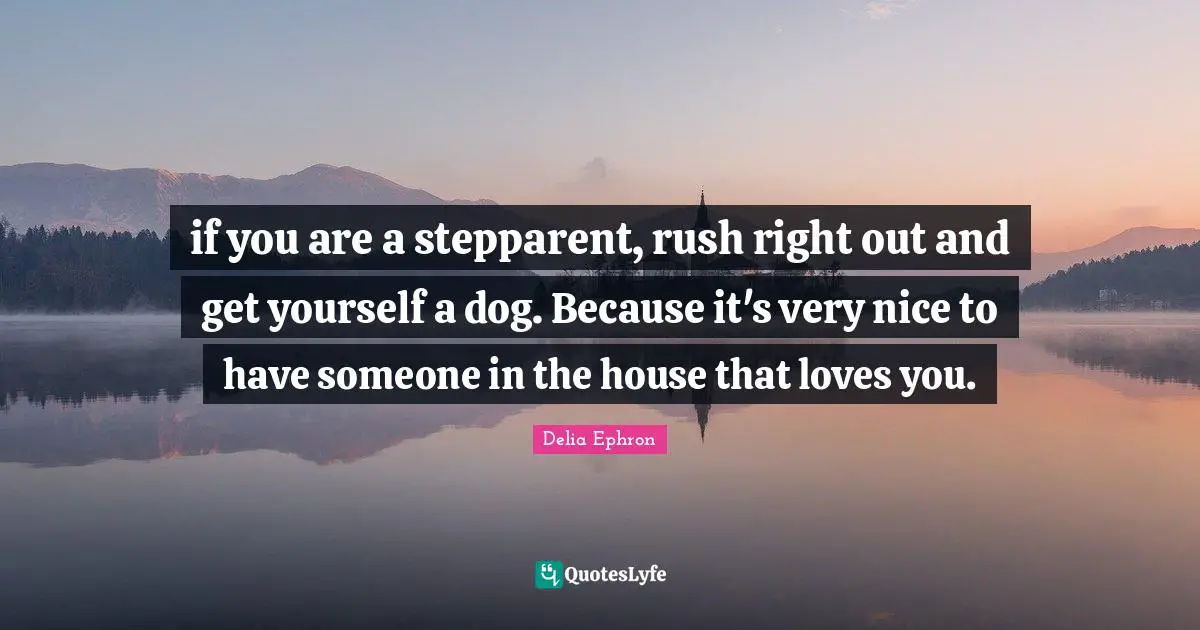 if you are a stepparent, rush right out and get yourself a dog. Because it's very nice to have someone in the house that loves you.