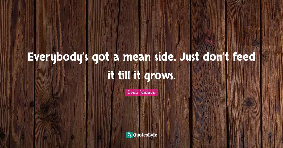 Denis Johnson Quotes: "Everybody’s got a mean side. Just don’t feed it till it grows."