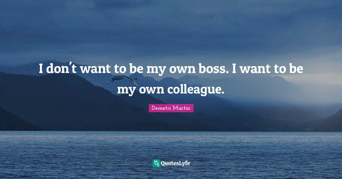 I don't want to be my own boss. I want to be my own colleague.