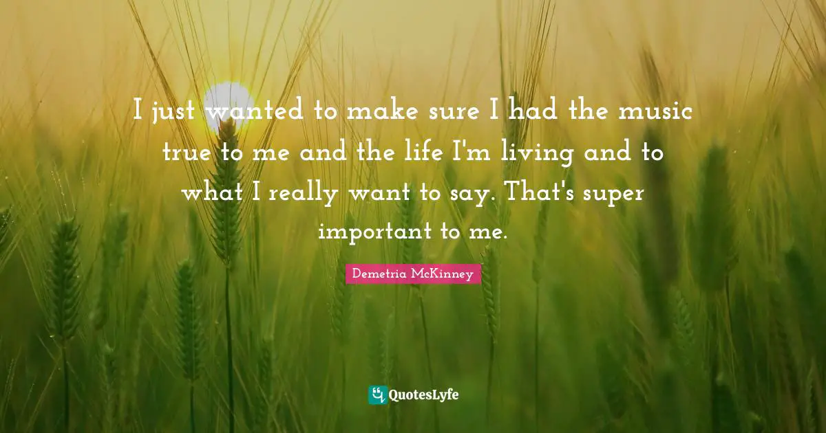 I just wanted to make sure I had the music true to me and the life I'm living and to what I really want to say. That's super important to me.
