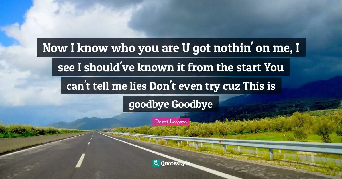 Now I know who you are U got nothin' on me, I see I should've known it from the start You can't tell me lies Don't even try cuz This is goodbye Goodbye