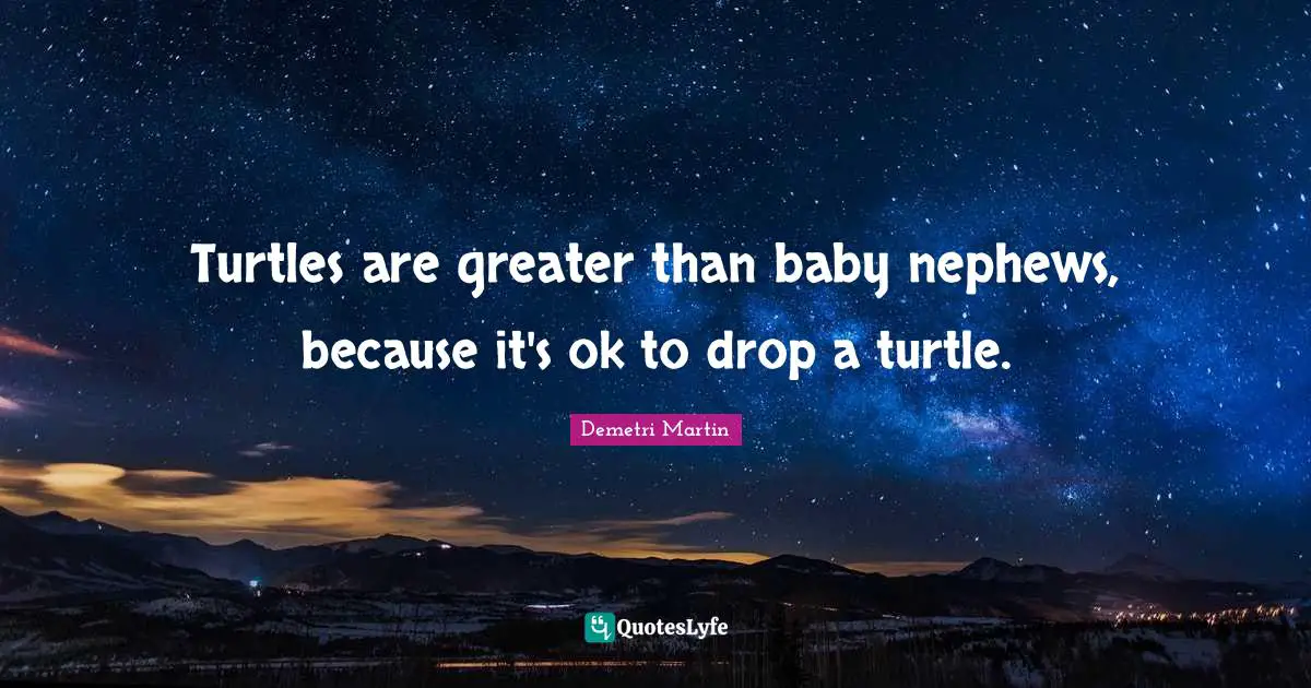 Turtles are greater than baby nephews, because it's ok to drop a turtle.