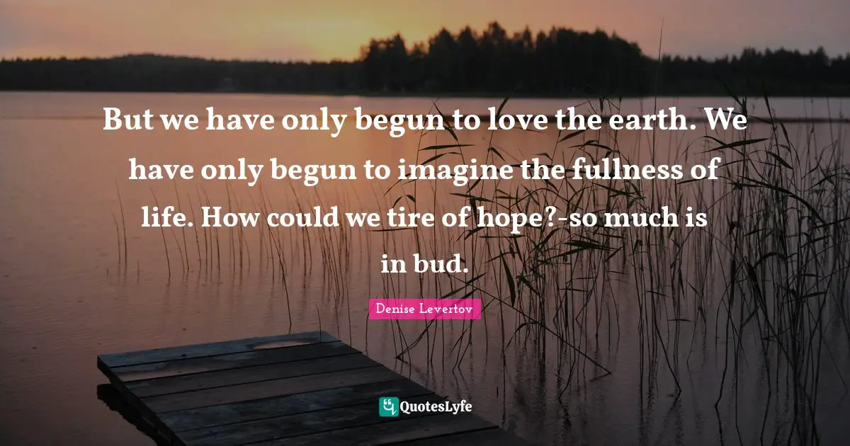 Tire Quotes: "But we have only begun to love the earth. We have only begun to imagine the fullness of life. How could we tire of hope?-so much is in bud."