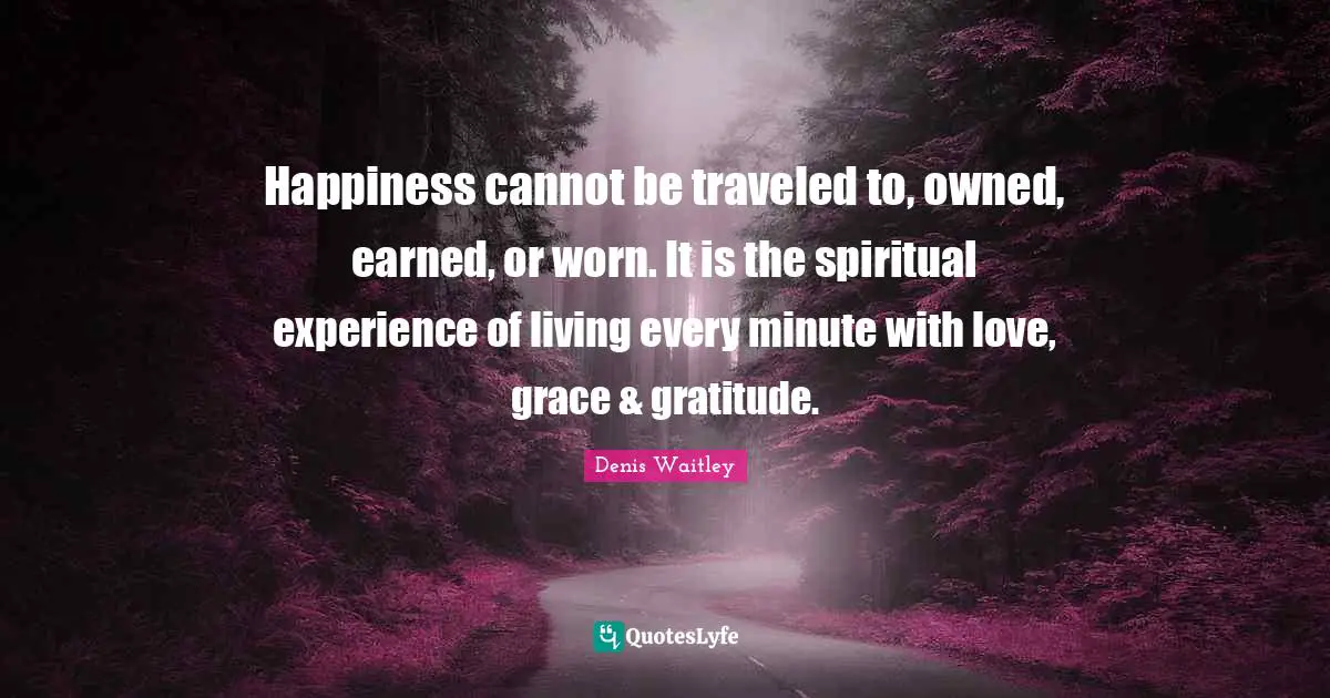 Happiness cannot be traveled to, owned, earned, or worn. It is the spiritual experience of living every minute with love, grace & gratitude.