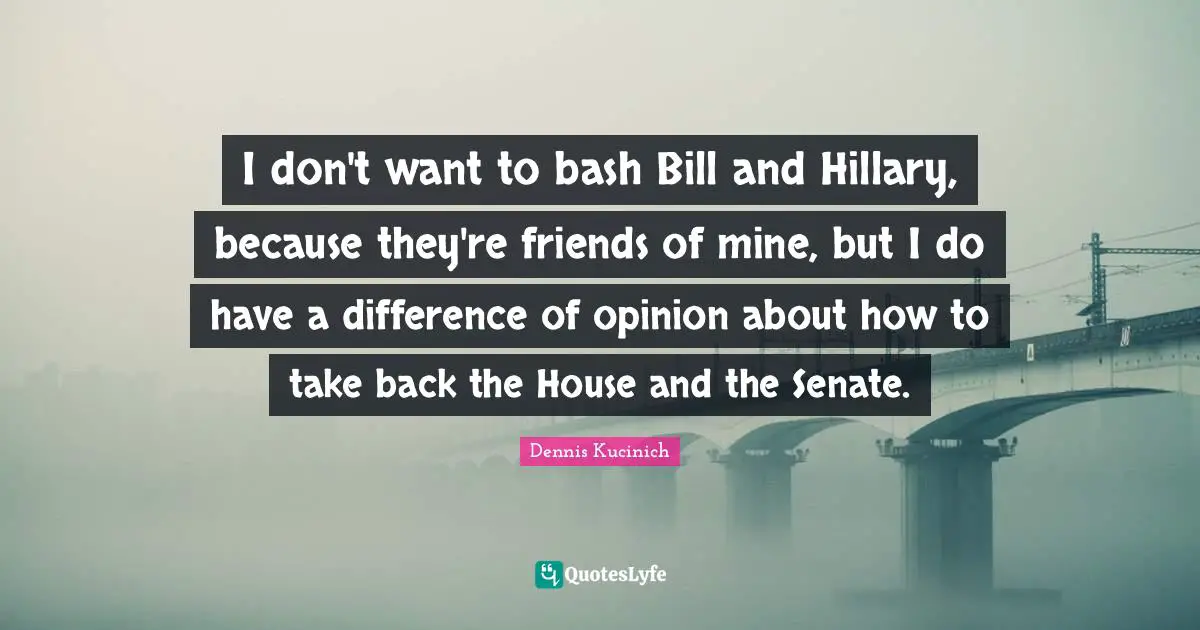 I don't want to bash Bill and Hillary, because they're friends of mine, but I do have a difference of opinion about how to take back the House and the Senate.