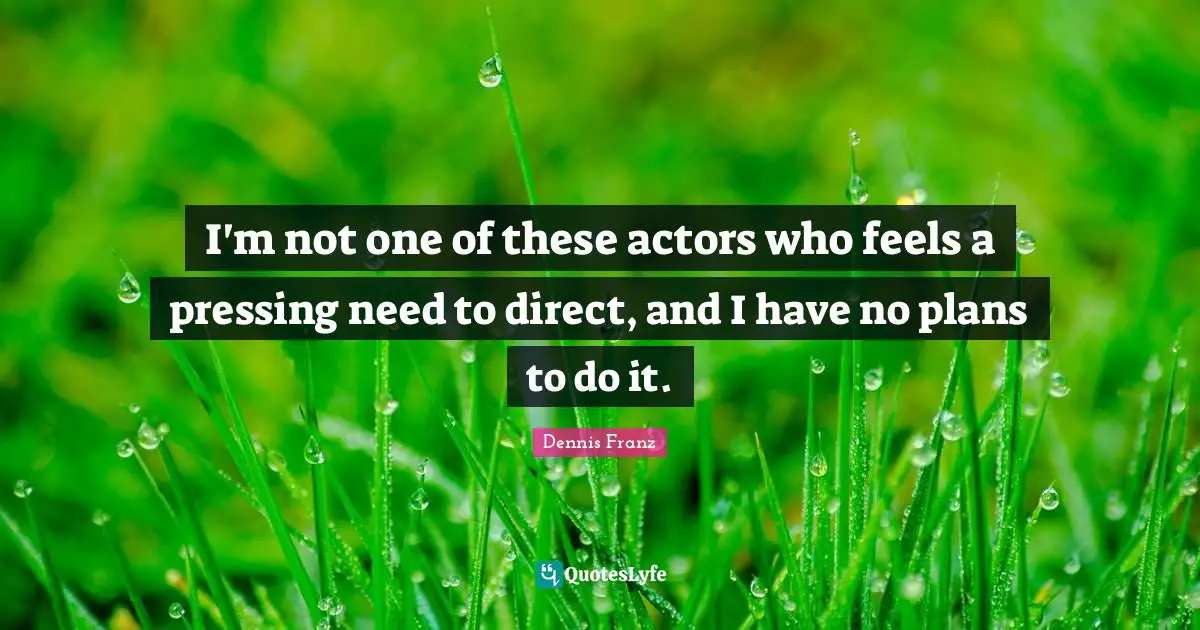 I'm not one of these actors who feels a pressing need to direct, and I have no plans to do it.