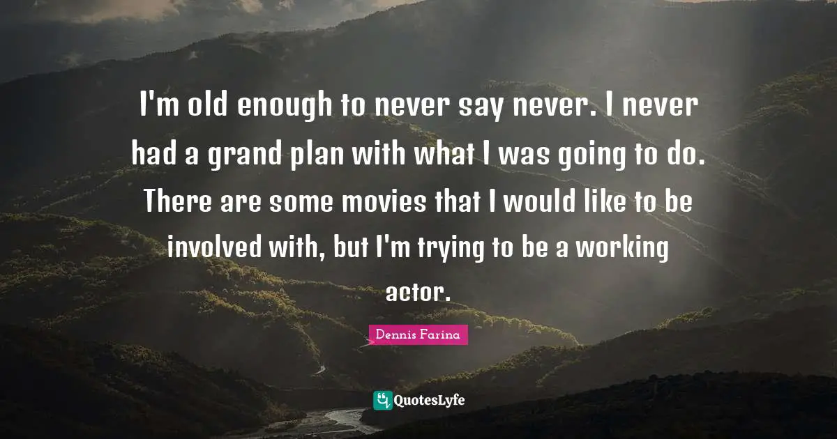 I'm old enough to never say never. I never had a grand plan with what I was going to do. There are some movies that I would like to be involved with, but I'm trying to be a working actor.