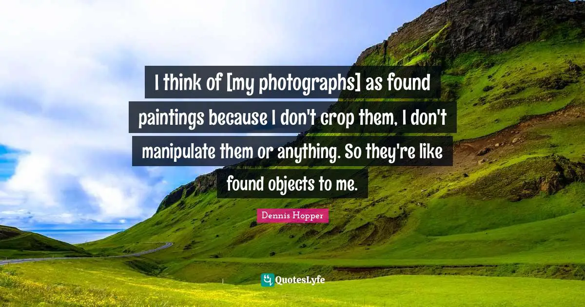 I think of [my photographs] as found paintings because I don't crop them, I don't manipulate them or anything. So they're like found objects to me.