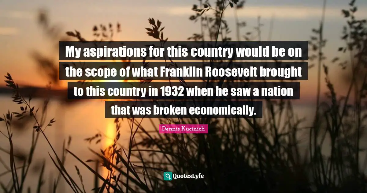 My aspirations for this country would be on the scope of what Franklin Roosevelt brought to this country in 1932 when he saw a nation that was broken economically.
