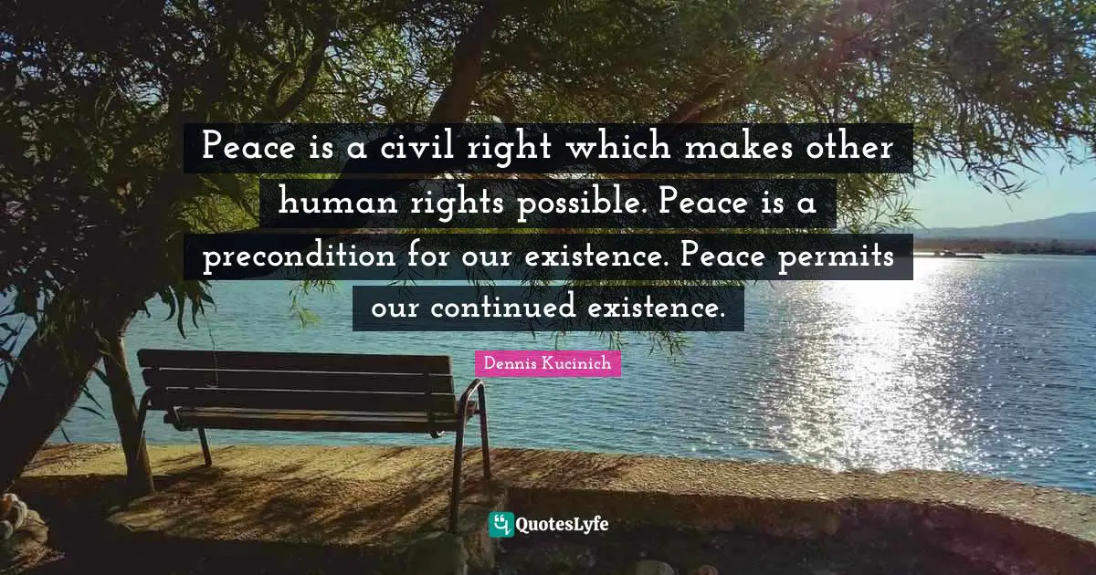 Peace is a civil right which makes other human rights possible. Peace is a precondition for our existence. Peace permits our continued existence.