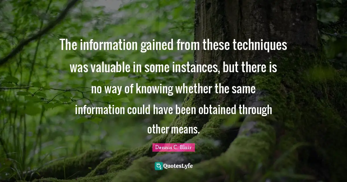 The information gained from these techniques was valuable in some instances, but there is no way of knowing whether the same information could have been obtained through other means.