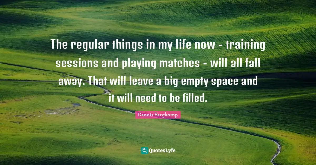 Empty Space Quotes: "The regular things in my life now - training sessions and playing matches - will all fall away. That will leave a big empty space and it will need to be filled."