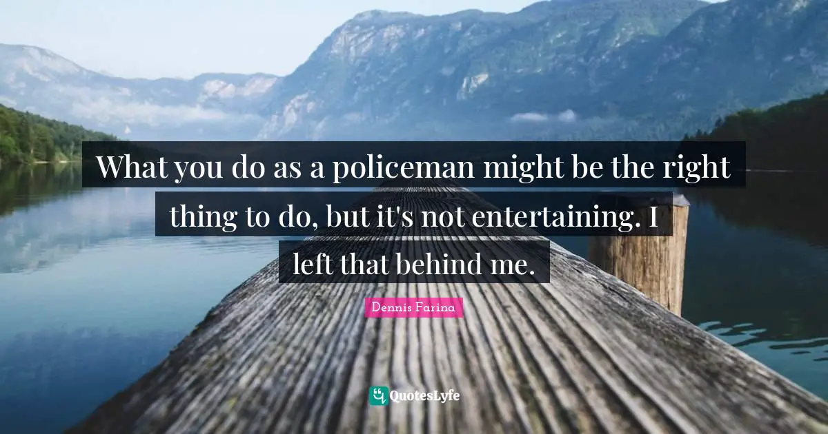 What you do as a policeman might be the right thing to do, but it's not entertaining. I left that behind me.