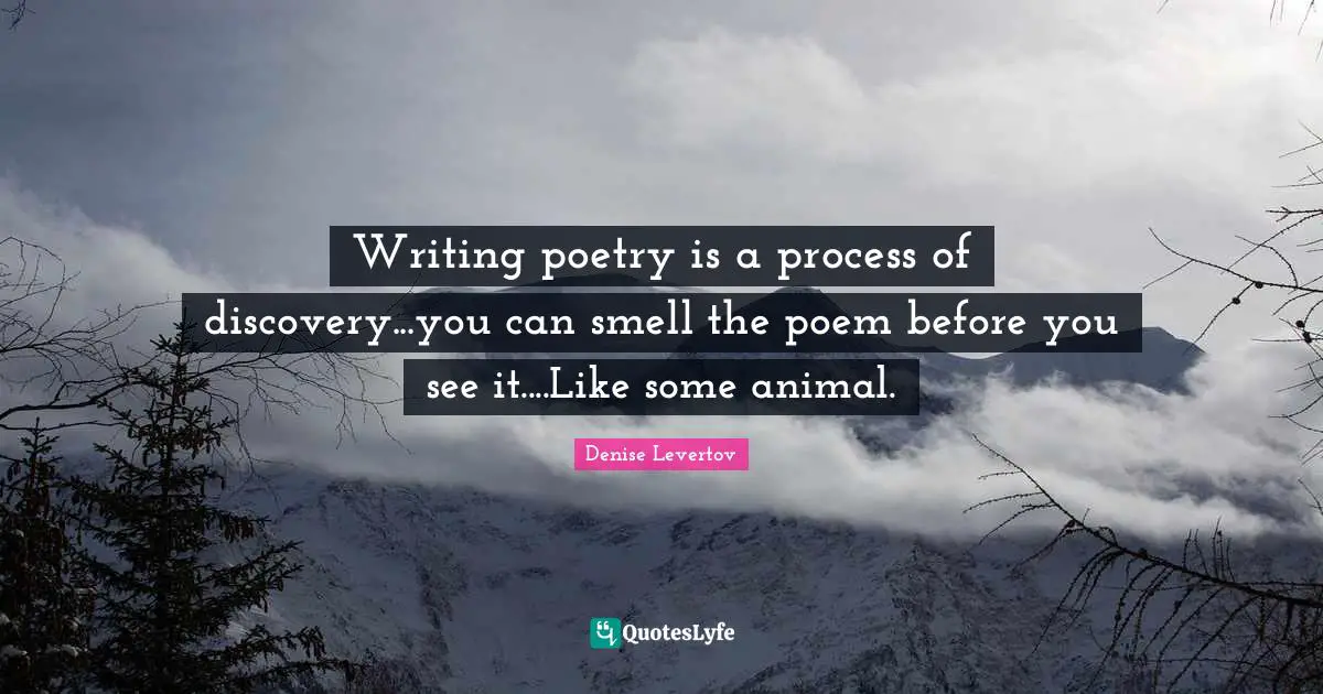Writing poetry is a process of discovery...you can smell the poem before you see it....Like some animal.