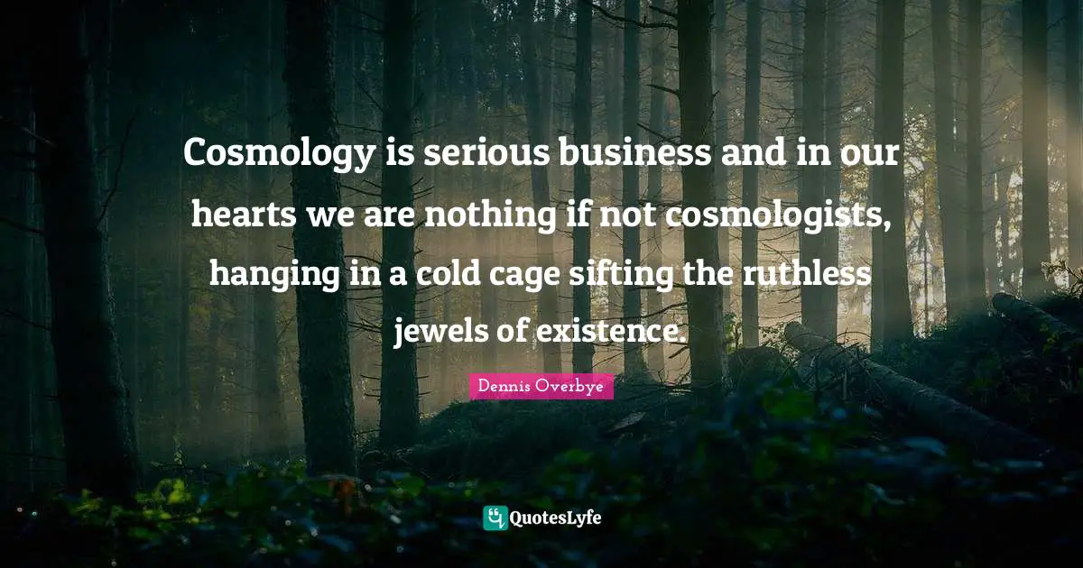 Cosmology is serious business and in our hearts we are nothing if not cosmologists, hanging in a cold cage sifting the ruthless jewels of existence.