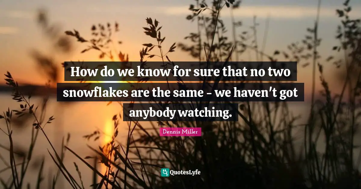 Dennis Miller Quotes: "How do we know for sure that no two snowflakes are the same - we haven't got anybody watching."
