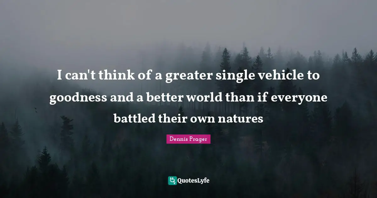 I can't think of a greater single vehicle to goodness and a better world than if everyone battled their own natures