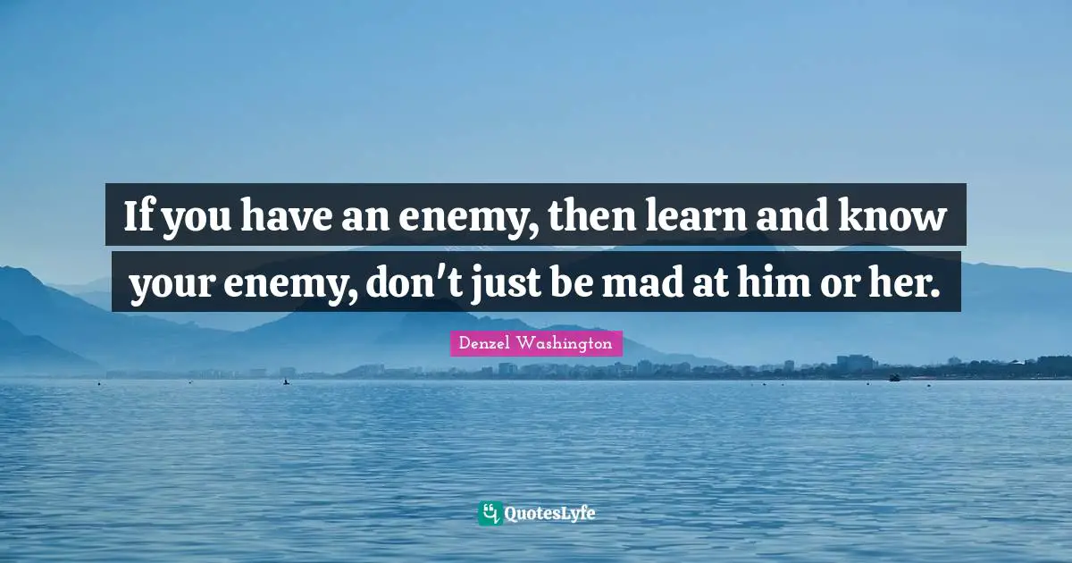 If you have an enemy, then learn and know your enemy, don't just be mad at him or her.