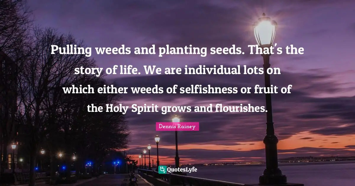 Pulling weeds and planting seeds. That's the story of life. We are individual lots on which either weeds of selfishness or fruit of the Holy Spirit grows and flourishes.