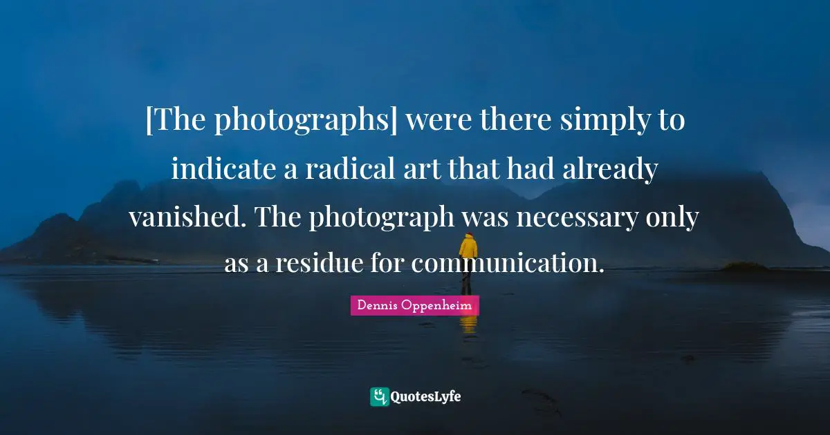 [The photographs] were there simply to indicate a radical art that had already vanished. The photograph was necessary only as a residue for communication.
